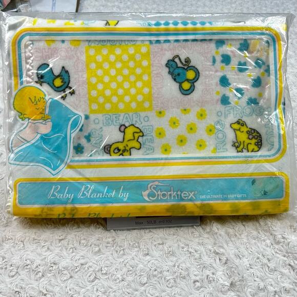 NOS Vintage Storktex Acrylic Baby Blanket Satin Binding 1970’s 36 x 45 - Picture 3 of 9